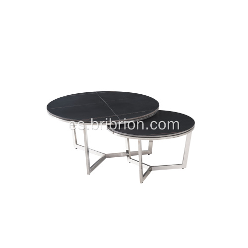 Mesa de café de cerámica de lujo con base de acero inoxidable